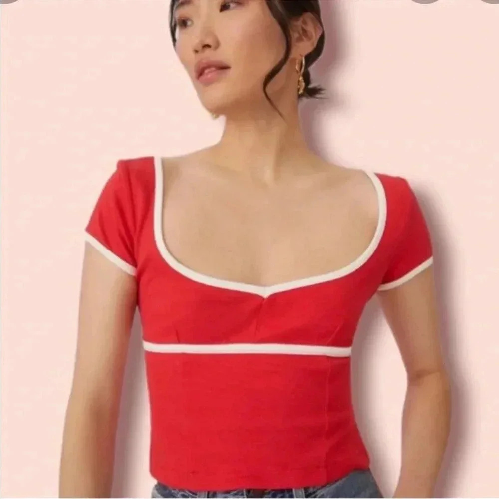 Anthropologie Maeve Red Sweetheart Ponte Top Large NWT